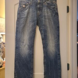 2 PAIR ROCK REVIVAL MEN'S JEANS, BLACK & DENIM